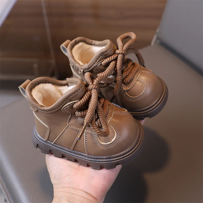Botas de nieve para niños y niñas, zapatos de invierno para exteriores, suela suave antideslizante, zapatos informales para niños pequeños, botas de felpa cálidas a prueba de viento para bebés - imagen 2