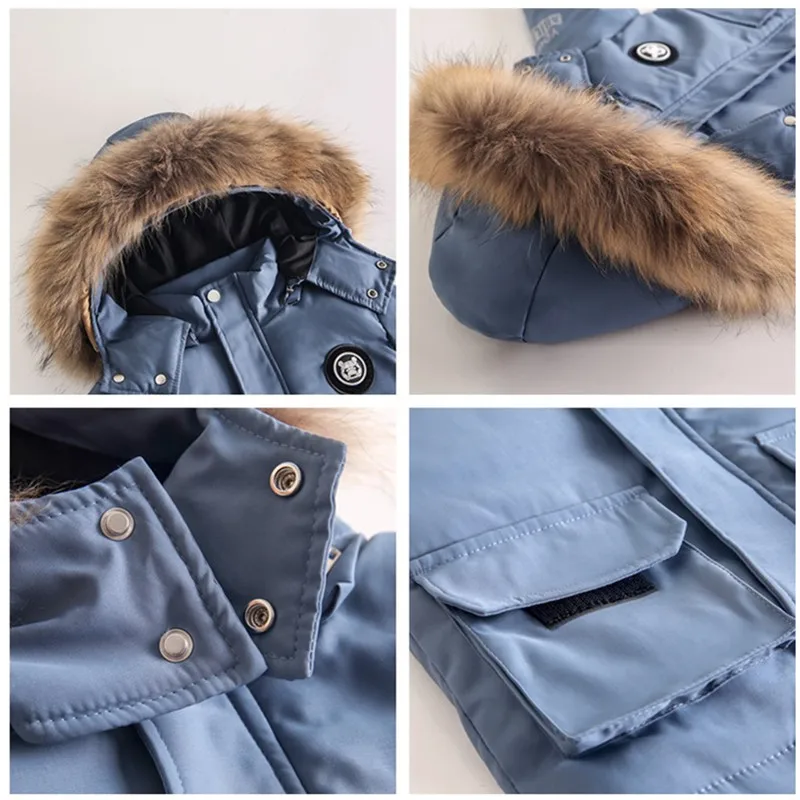 Traje de plumón para niños, traje de nieve con cuello de piel auténtica para niñas, conjunto de 2 uds., prendas de vestir y mono para niños, traje de esquí cálido para niños de 1 a 5 años - imagen 3