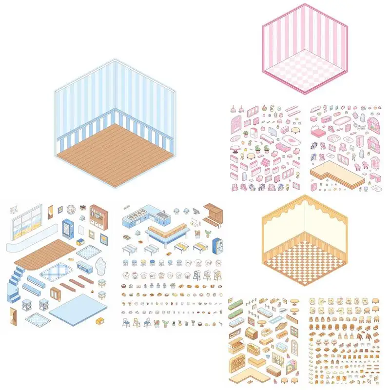 Pegatinas 3D para casa, pegatinas de escena de la serie Pony Bear, suministros para diario, colección de pegatinas, pegatinas de escena de cabina en miniatura