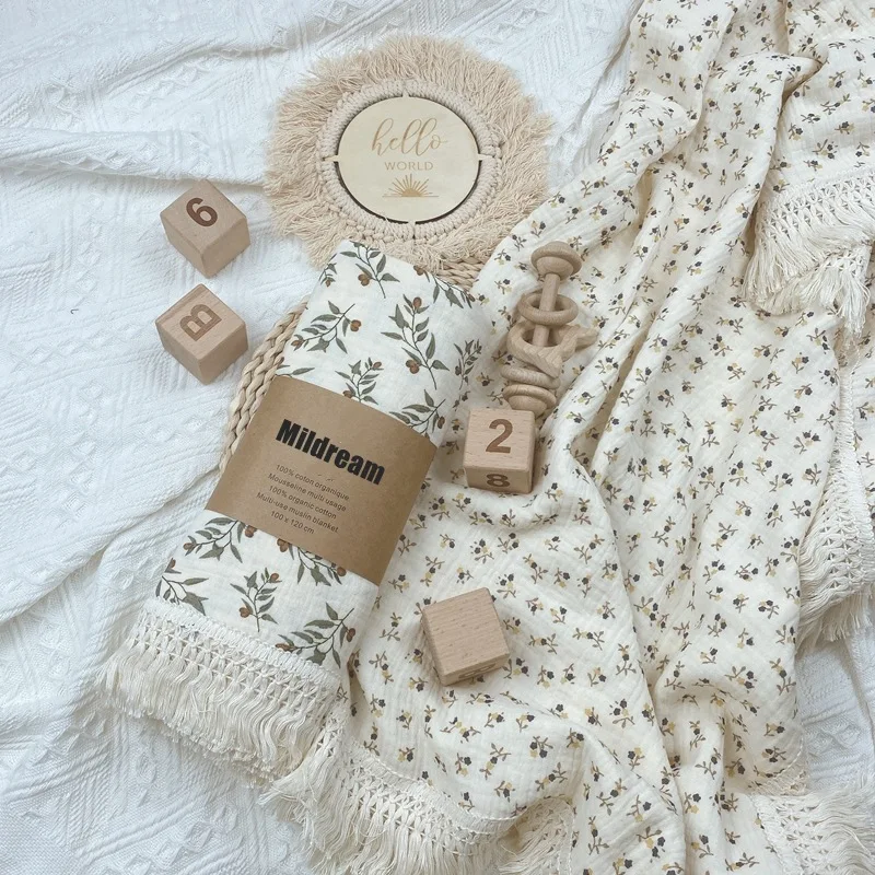 Manta de muselina con estampado Floral para bebé, accesorios para recién nacido, envoltura de algodón, pañales suaves para recién nacido, funda de cama, Manta de edredón