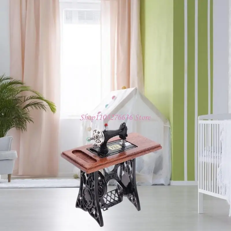 R6FD Máquina coser en miniatura coleccionable modelo juguete para casos muñecas a escala 1/12 Decoración - imagen 2