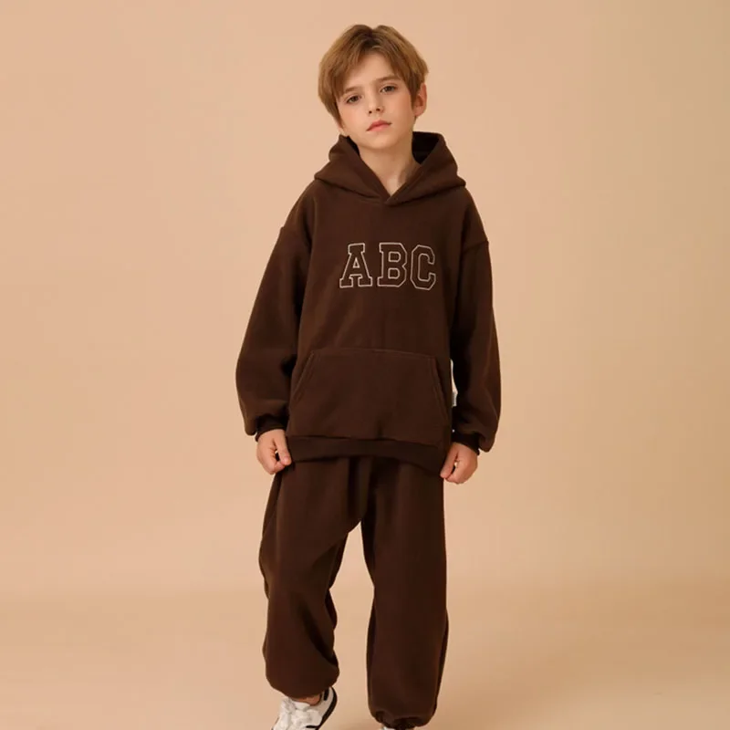 Para 1-8Y moda de invierno niños niñas deporte Teddy polar chándal infantil algodón acolchado conjunto de ropa con capucha - imagen 2