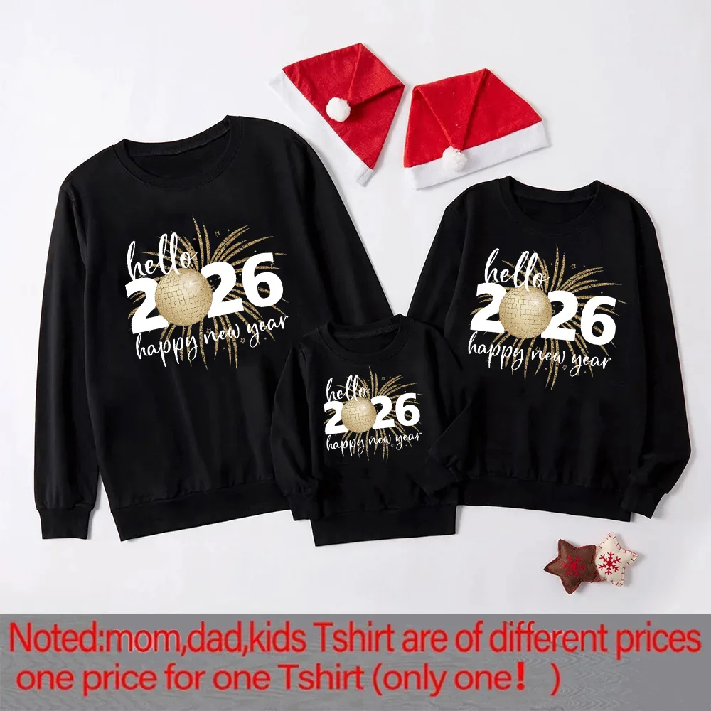 Hola 2026 Feliz Año Nuevo familia sudaderas a juego trajes Feliz Año Nuevo papá mamá niños suéteres Año Nuevo aspecto familiar - imagen 5