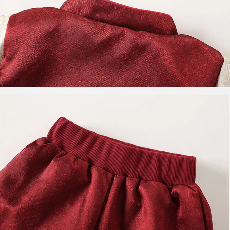 Conjuntos de 3 uds. De disfraces de otoño, ropa para bebé, Tops de manga larga de lana con estampado rojo de estilo chino, pantalones y sombrero, ropa de Boutique para niños B262 - imagen 5