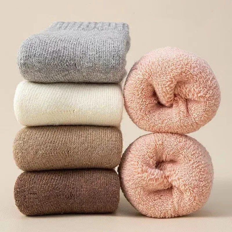 Calcetín cálido de lana para niños y niñas, calcetín de pantorrilla sencillo de Color sólido a la moda para niños, calcetín de lana peluda cálido para otoño e invierno - imagen 2