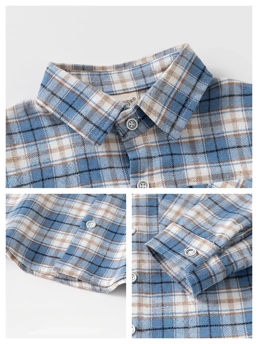 Camisa a cuadros niño primavera corte holgado tela fina suave