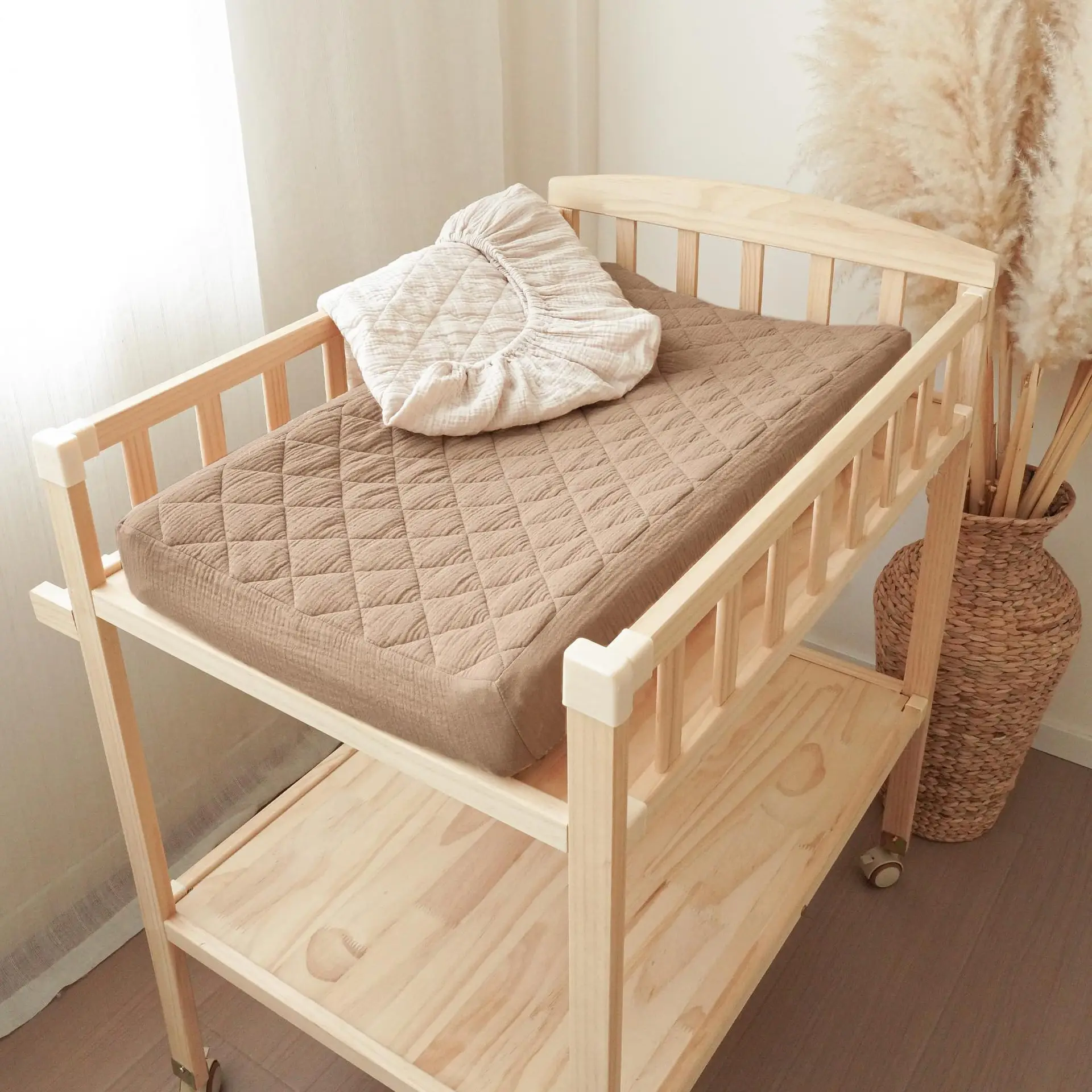 Sábana bajera de muselina de algodón suave y transpirable para bebé, Sábana para cuna de recién nacido, Sábana Universal de Color sólido, cubierta para cambiador acolchado para bebés