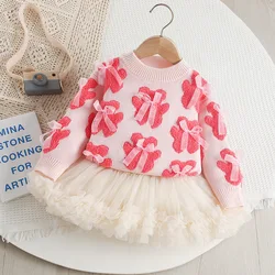 MILANCEL Conjunto otoño niño: suéter punto lazo oso y falda malla