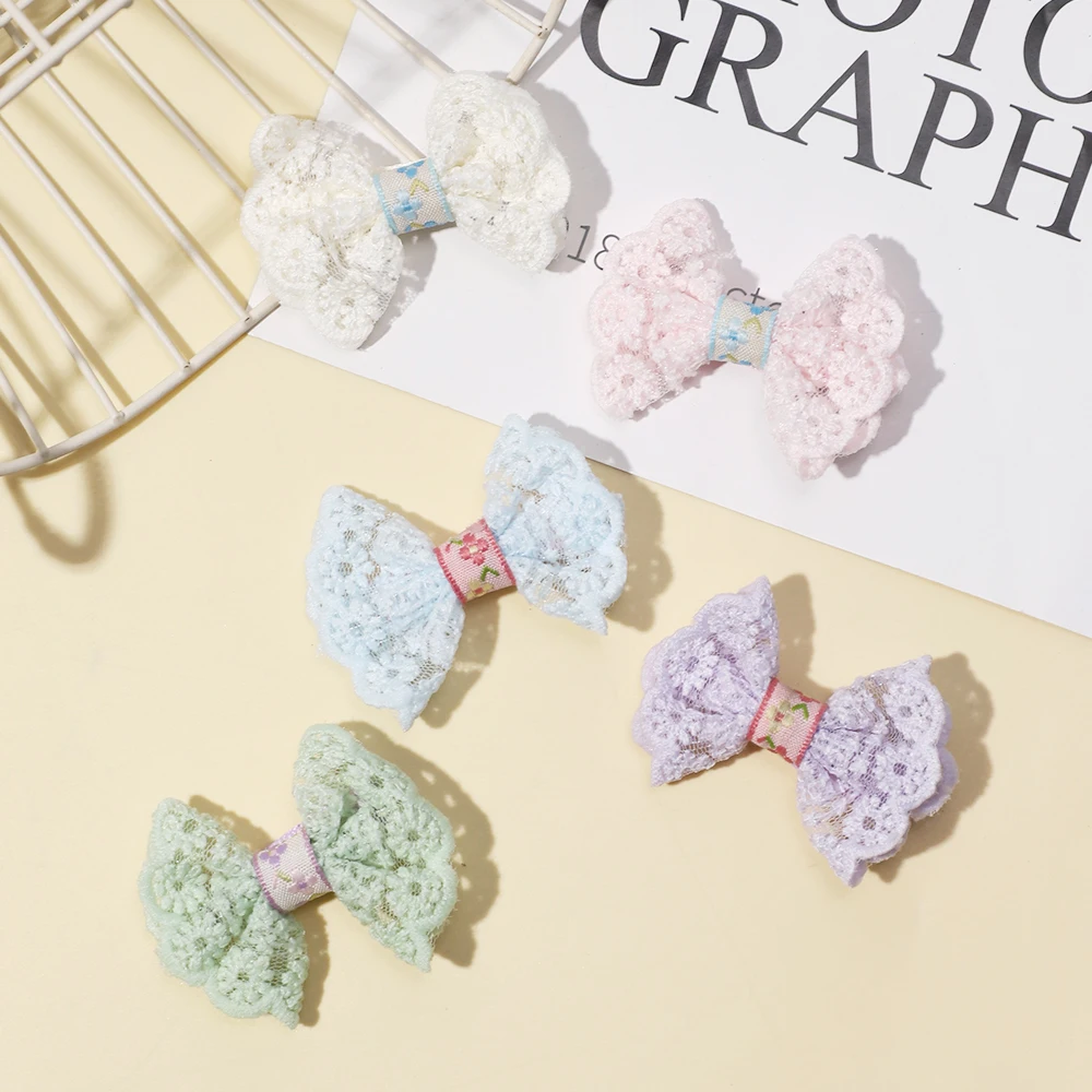Horquillas con lazo de encaje para niña, pasadores forrados completamente hechos a mano, accesorios para el cabello para niños, estilo fresco, 2 unidades por juego - imagen 2