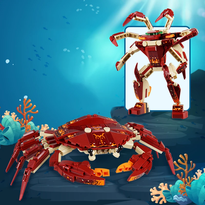 Bloques de construcción de animales del océano para niños y adultos, juguete de partículas pequeñas, ensamblaje creativo DIY, cangrejo, tiburón, langosta, Robot deformación, regalo