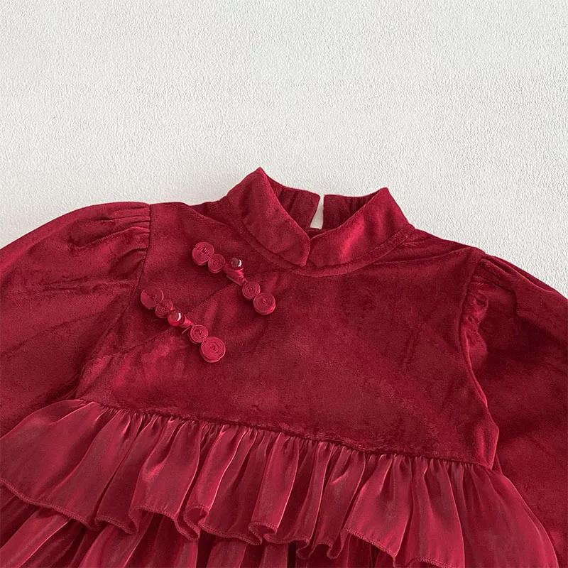 Mono princesa rojo manga larga estilo chino para bebé - imagen 4