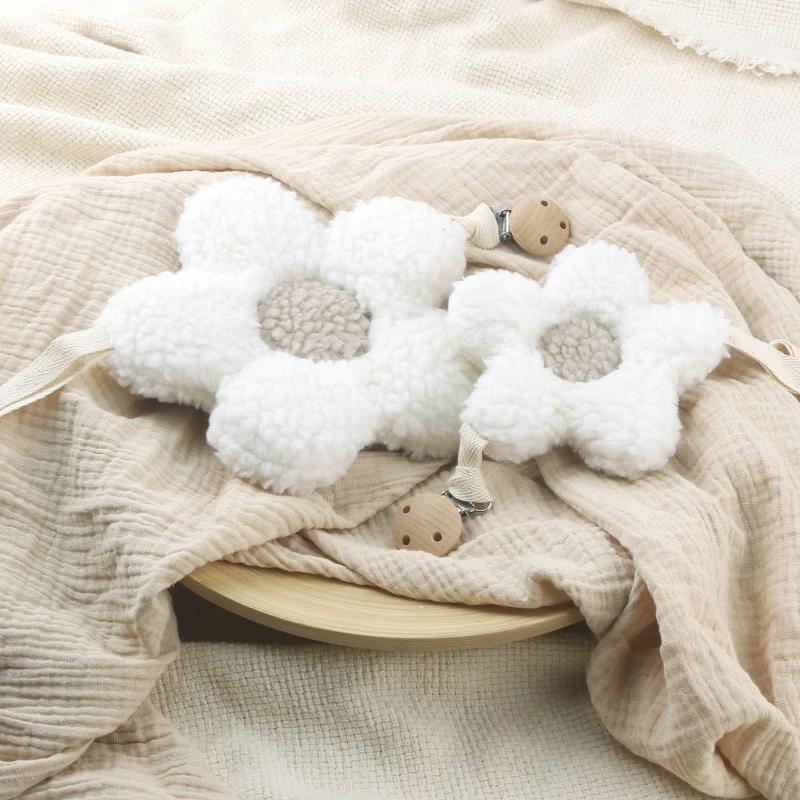 Cadena de chupete colgante de felpa para bebé, soporte de Clip para chupete, flor suave, decoración colgante para cuna, accesorios para chupete infantil - imagen 5