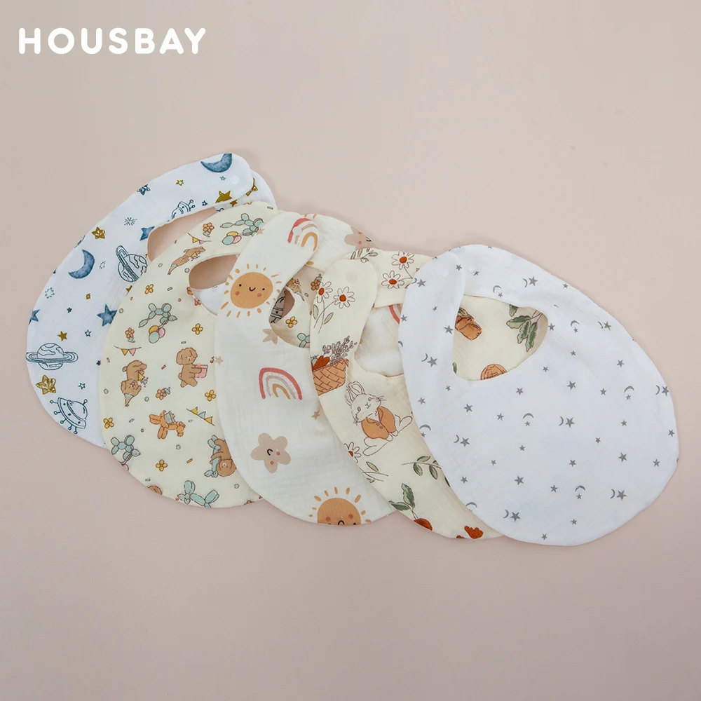 Baberos para bebé, toalla de Saliva reutilizable, buena absorción, gasa de algodón suave, estampado de dibujos animados, Baberos de alimentación de bebé ajustables