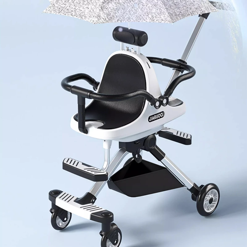 Cochecito doble de aleación de aluminio, configuración del asiento delantero trasero con absorción de impactos, parachoques de seguridad de diseño plegable - imagen 3