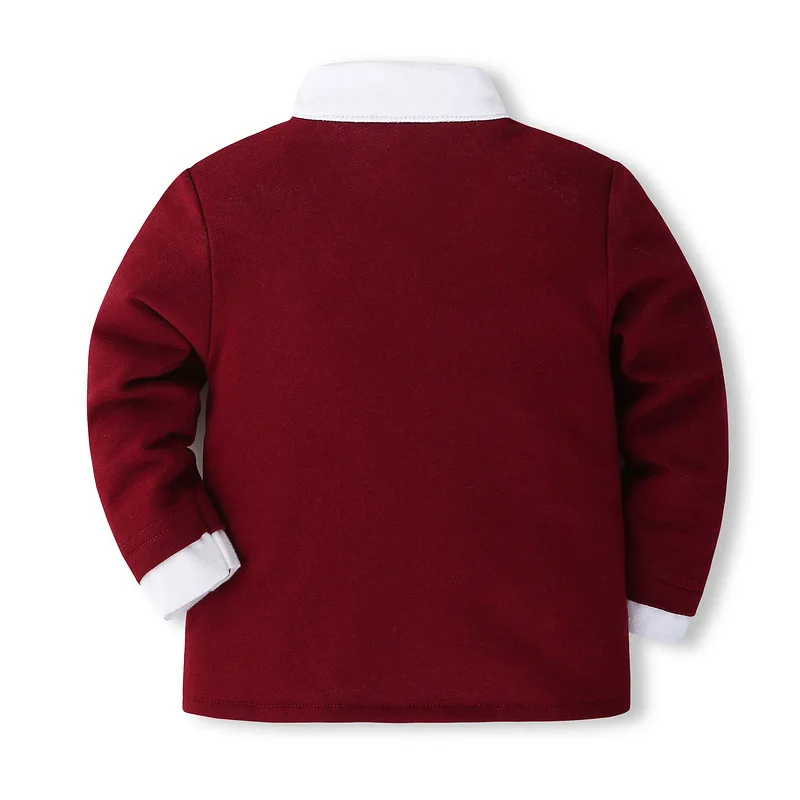 Ropa para niño recién nacido, traje de caballero rojo de moda coreana, Tops de manga larga de algodón y pantalones, conjunto de ropa de Boutique para bebé BC639, primavera y otoño - imagen 4