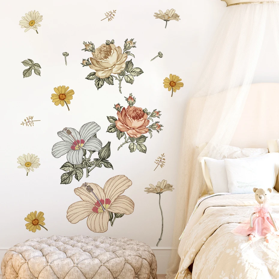 Pegatinas de pared vintage flores bohemias para dormitorio infantil - imagen 4