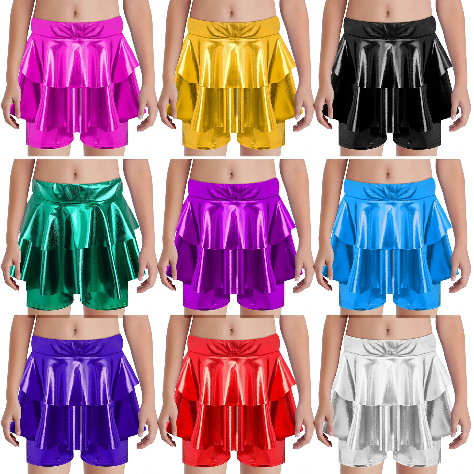 Calzoncillos tipo bóxer para niñas, pantalones cortos con falda metálica, cintura alta, cintura elástica, Culotte para actuación de porristas y baile de Jazz - imagen 2