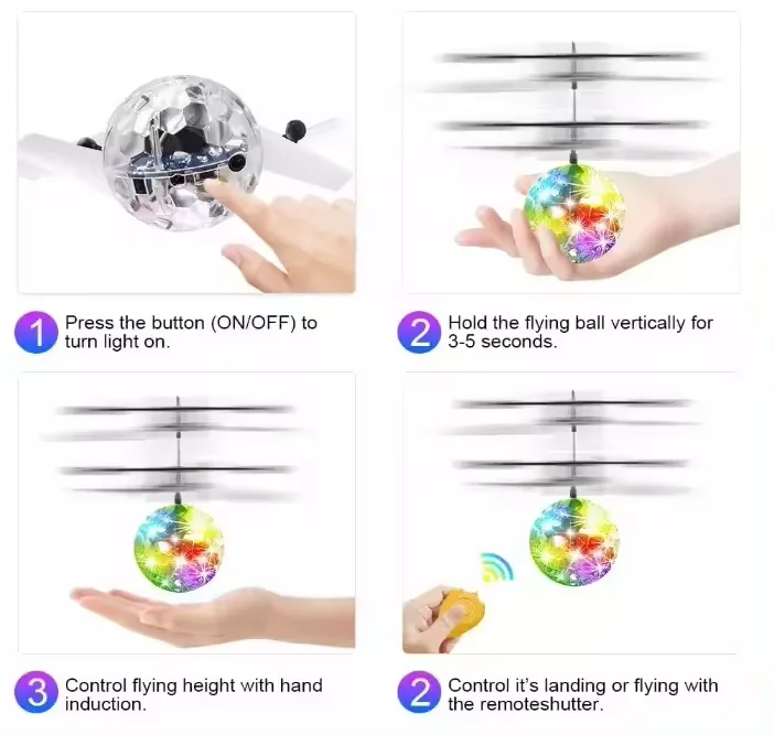 Juguetes de pelota voladora para niños, pelota voladora voladora, Dron LED colorido, regalos de inducción infrarroja remota para niños, adolescentes, interiores y exteriores - imagen 4