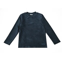 Camisa azul marino escolar niños manga larga – Cuello redondo con logo bordado