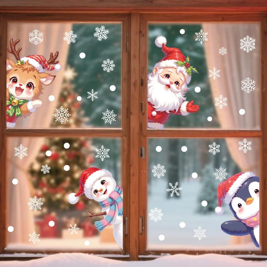 Pegatinas navideñas para ventana, Papá Noel, muñeco de nieve, Reno, pingüino, pegatinas electrostáticas autoadhesivas para ventana, pegatina para ventana de vidrio - imagen 2