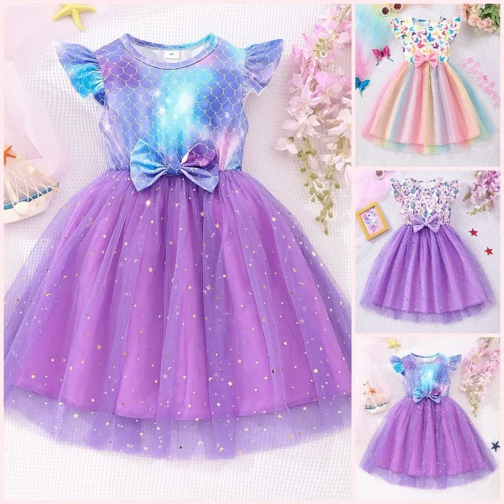 2024 niños niñas vestido ropa de manga corta Casual lindo niñas ropa unicornio mariposa niños vestido para niños 3 4 5 6 7 años