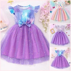 Vestido infantil manga corta – Estilo casual con unicornio y mariposa