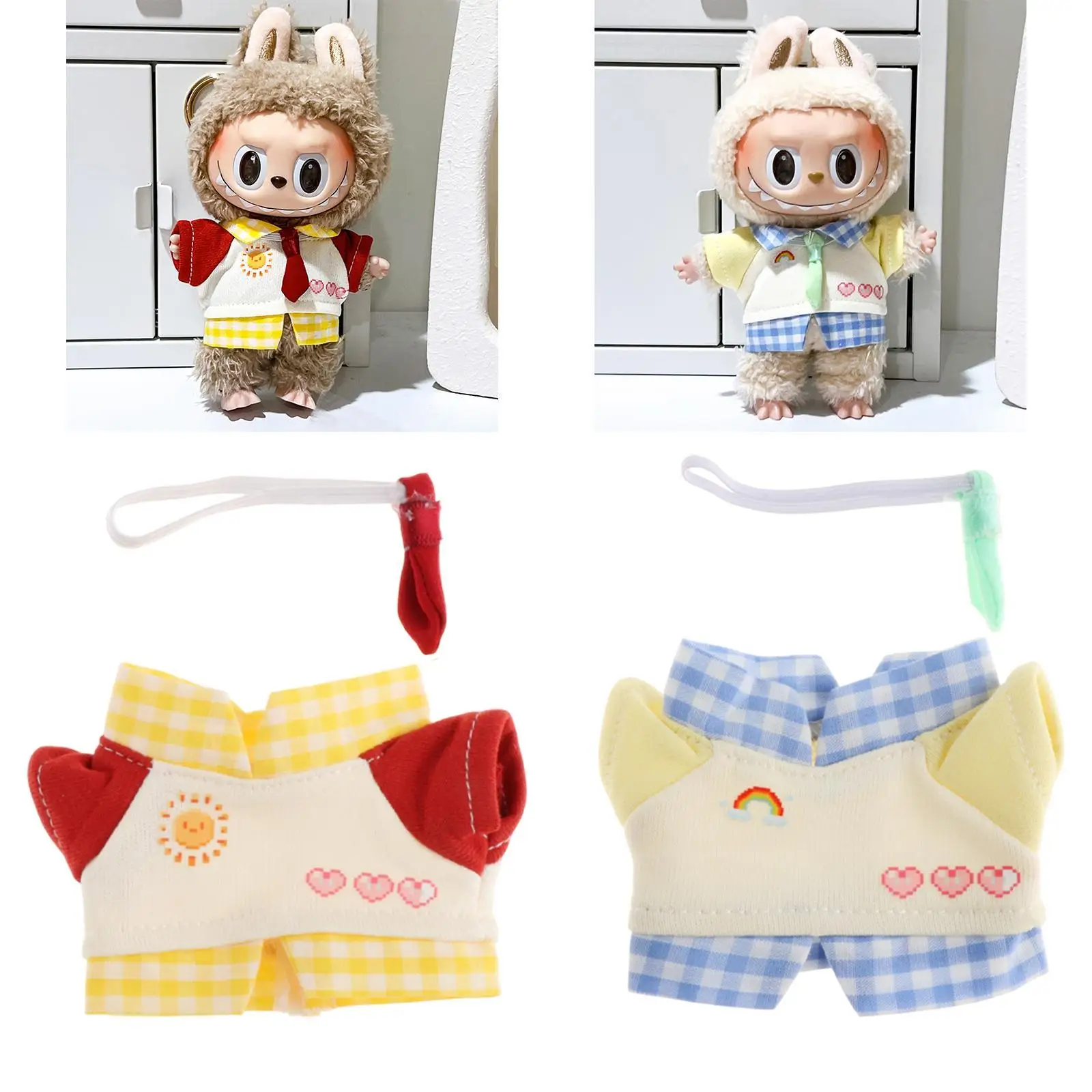 Plush Doll Pullover Top DIY Clothing for Kids Birthday Gift Fashion Photo Props Costumes Make Your Own Dolls with Tie for 17cm