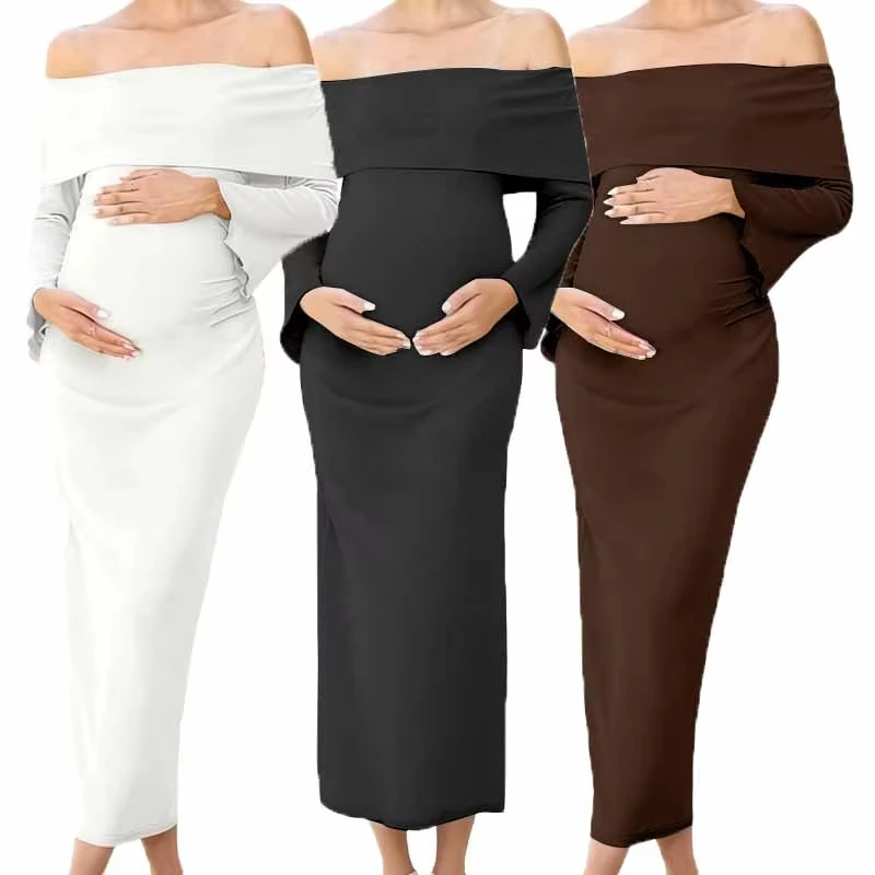 Vestido de maternidad con hombros descubiertos y manga larga - imagen 5