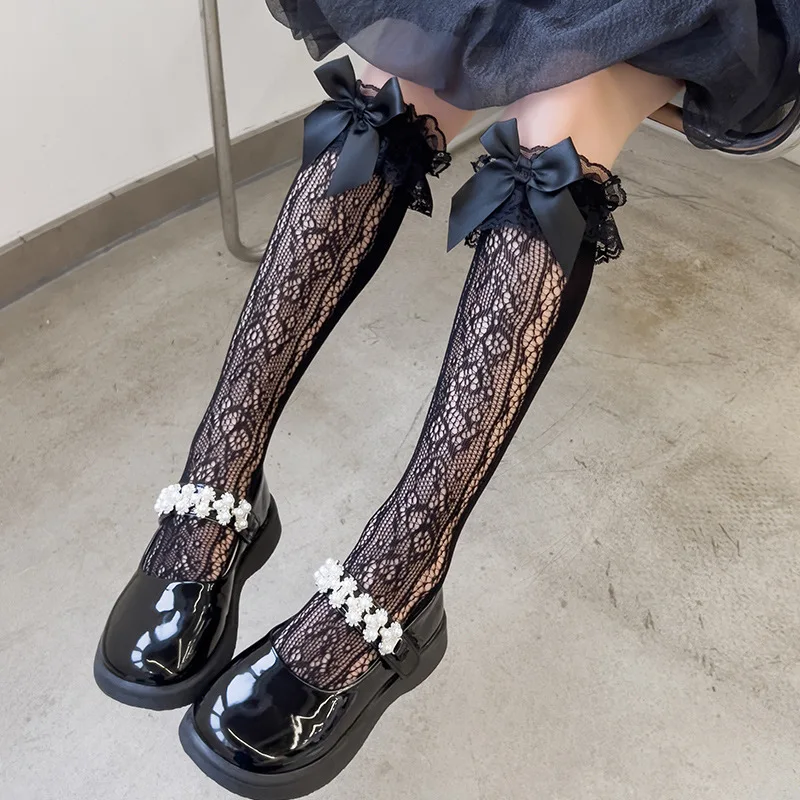 Calcetines largos hasta la rodilla para niñas pequeñas, calcetín de encaje de algodón suave, malla con volantes para niñas de 3 a 12 años - imagen 4