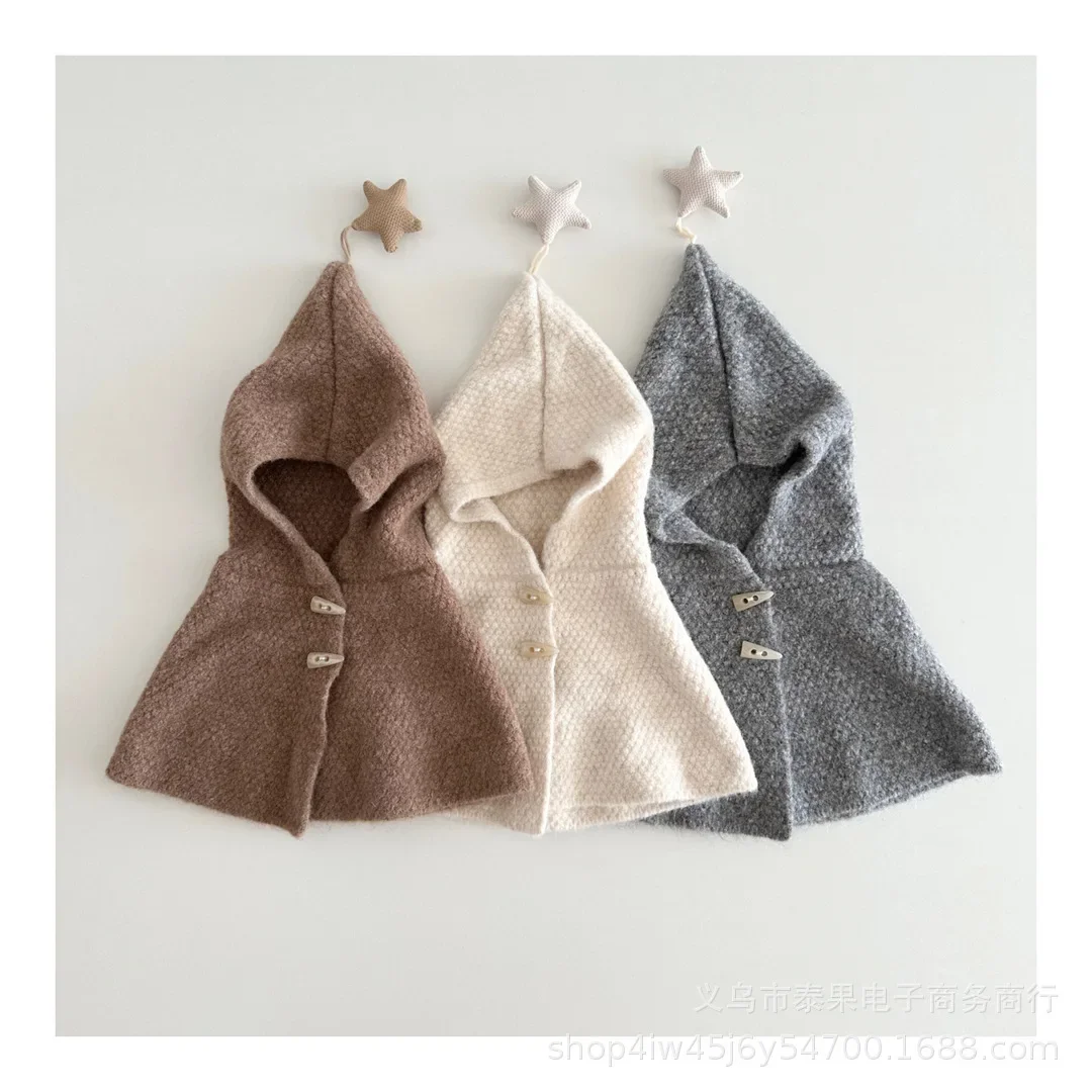 Gorro con estampado de estrellas para bebé, gorro y chal 2 en 1 con botón de cuerno Vintage, capa de protección contra el frío para invierno y exteriores - imagen 4