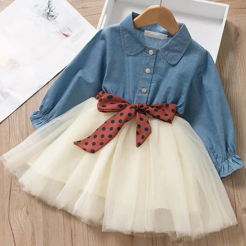 Vestido vaquero con falda de malla para niña – Otoño casual - imagen 3