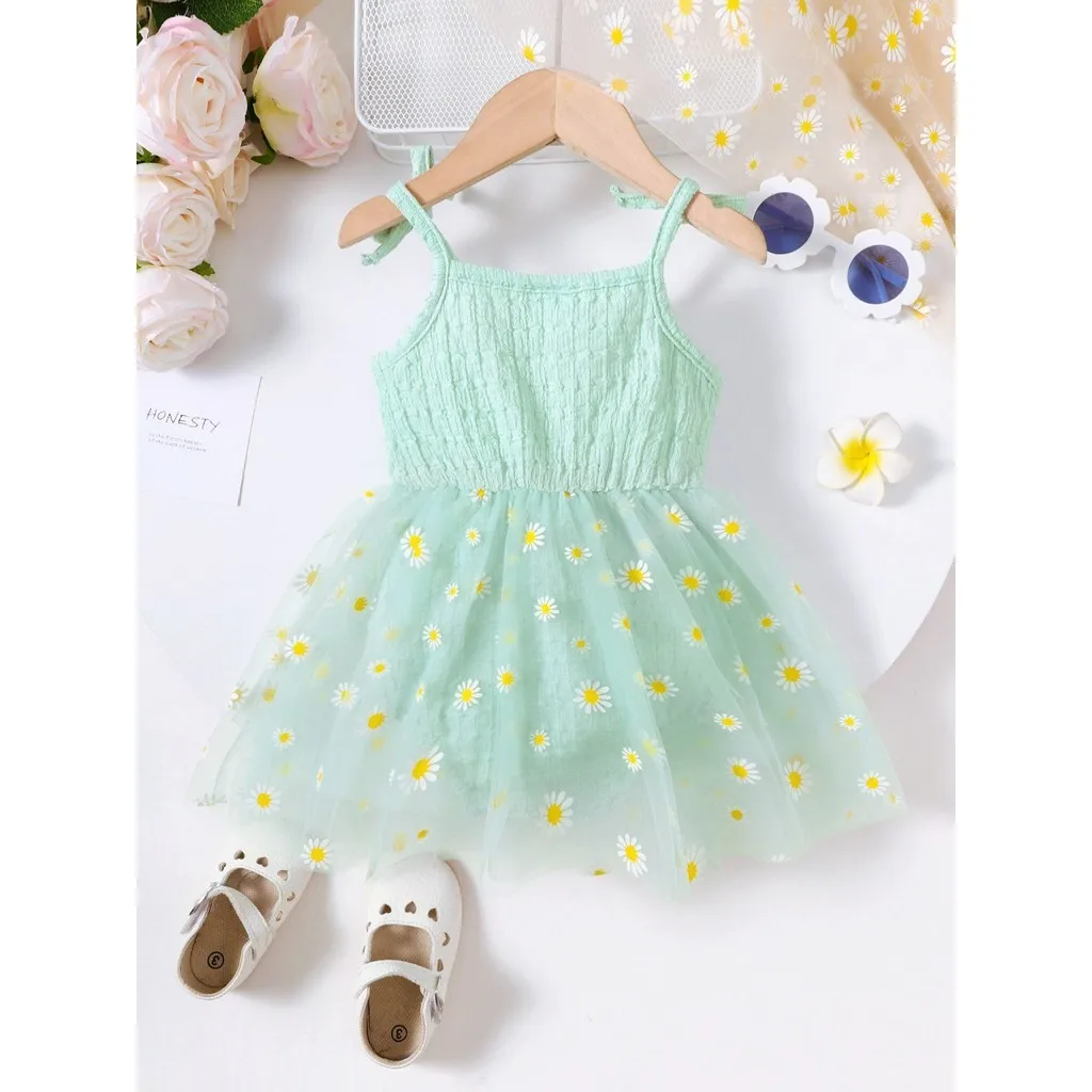 Sweet Mesh Romper Dress Baby Girl Sleeveless Suspender Small Daisy Gauze Skirt Summer Daily Wear for Toddler Girl 3-24 Months - imagen 5