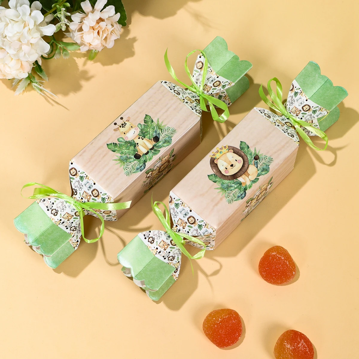 Cajas de dulces de animales de la selva para niños, decoraciones para fiesta de cumpleaños, Safari, 1er salvaje, tema del bosque de la selva, suministros para Baby Shower, 6 uds. - imagen 2