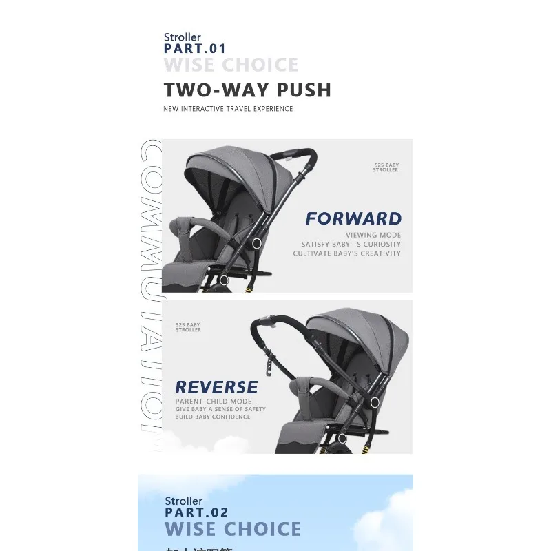 Cochecito de empuje bidireccional, carrito de bebé ligero, sentado y tumbado con paisaje alto - imagen 4