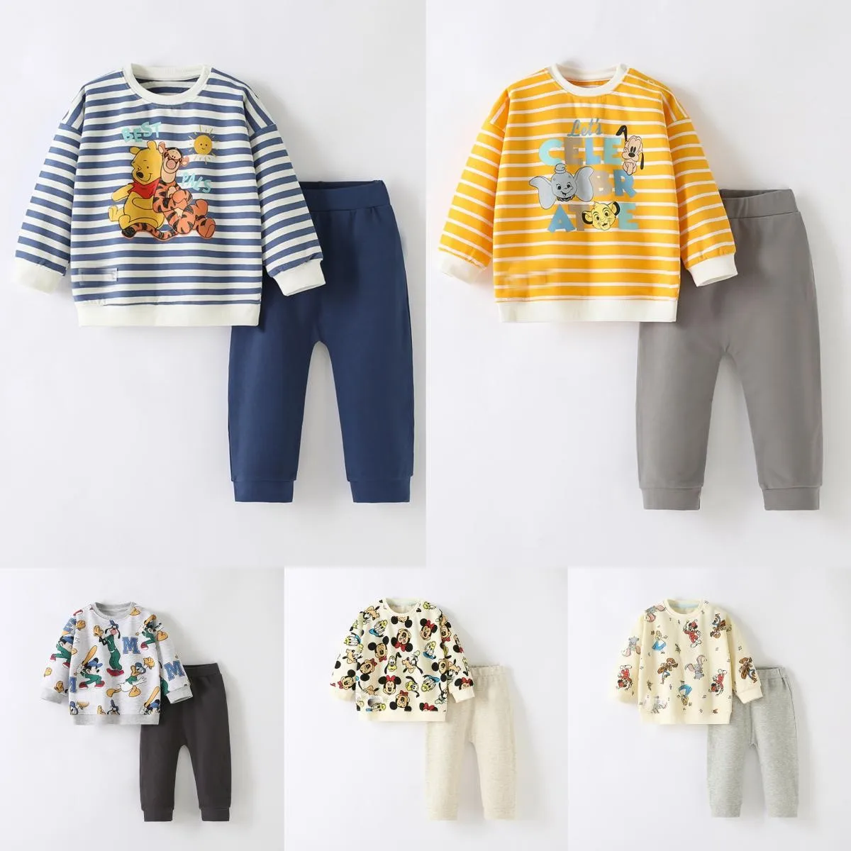 Sudadera de Winnie Pooh a rayas para bebé, ropa de otoño, Tops de manga larga + Pantalones de chándal, chándal informal para niño