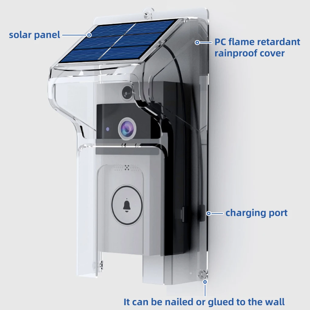 Timbre transparente cubierta para lluvia vídeo inalámbrico con cubierta Solar para lluvia Larga modo de reposo intercomunicador que cambia de voz cámara de vigilancia - imagen 5