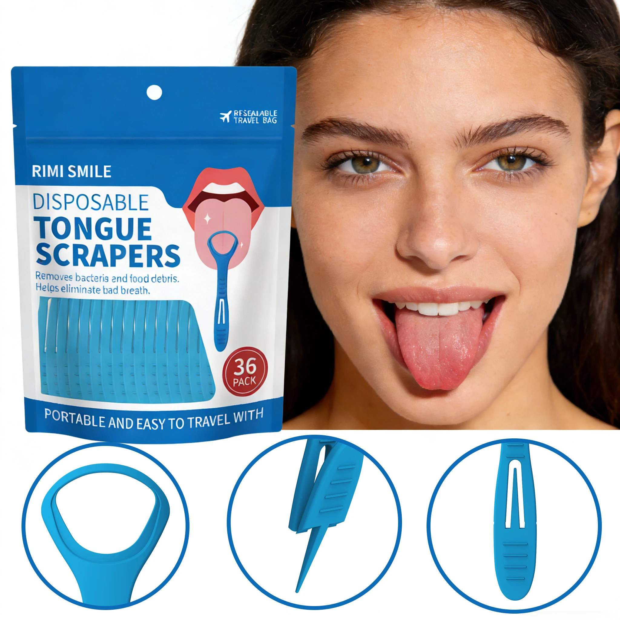 Herramienta bucal liviana 2 en 1 |   Rascador de lengua + palillo de dientes para viajeros, campistas y hogar, herramienta portátil de cuidado bucal para viajes y acampadas - imagen 2