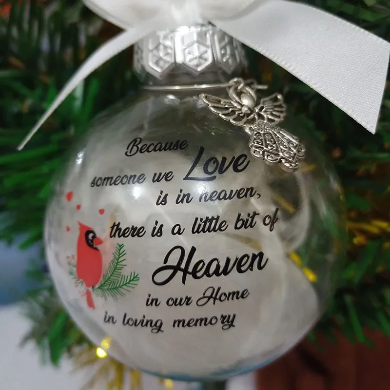 Christmas Tree Balls Ornament Souvenir Feather Memory Bauble Xmas Gifts Balls Pendant Angel In Heaven Decor Memorial Ornament - imagen 2