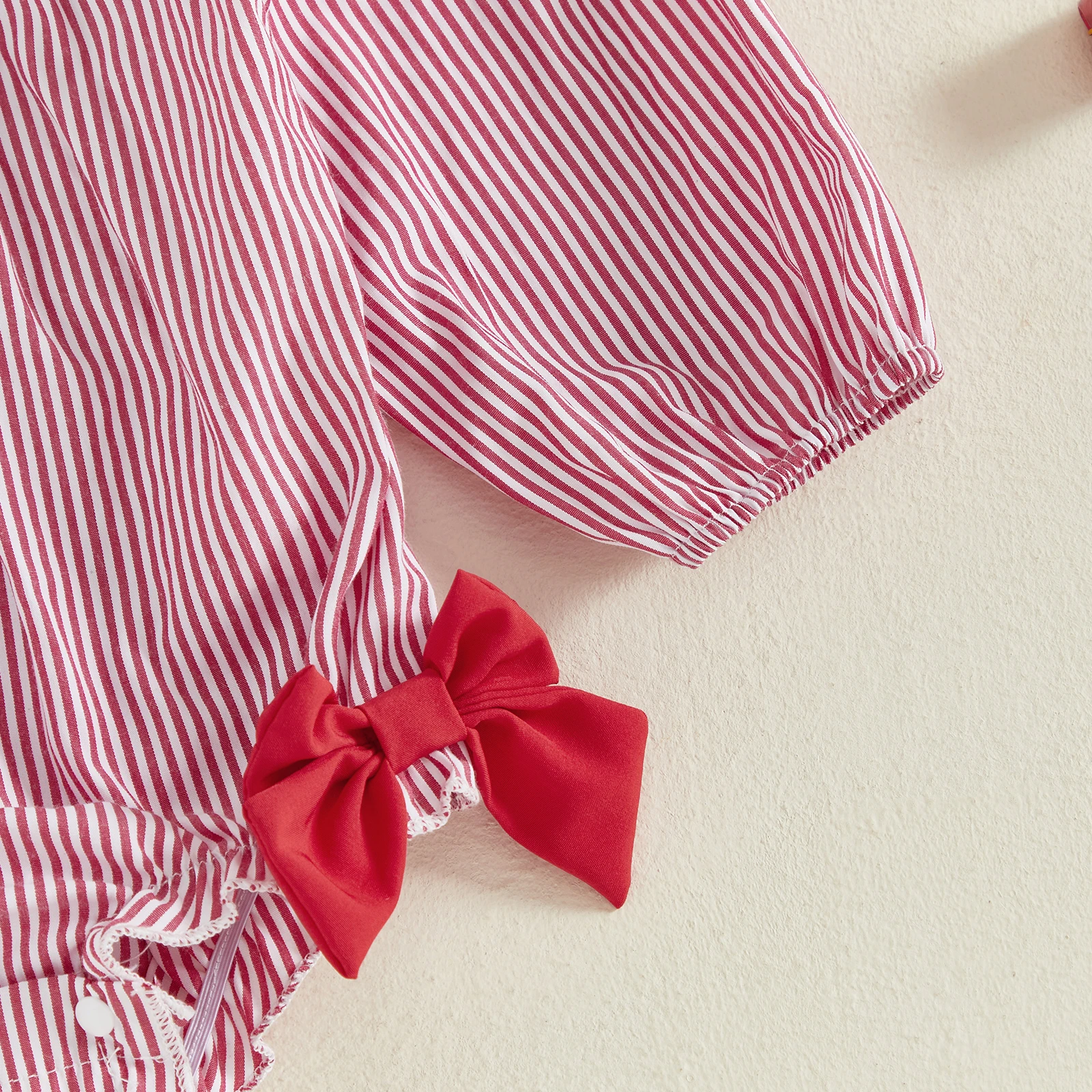 Mameluco de rayas navideñas para niñas de 0 a 18 meses, mono con cuello redondo y manga larga con bordado de árbol y ciervo - imagen 5