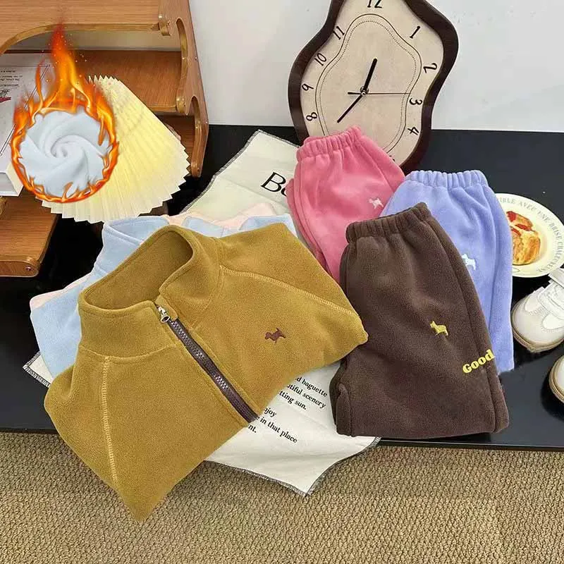 Conjunto de lana para niña con abrigo cremallera y pantalón - imagen 3