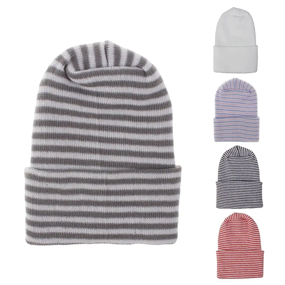 Gorro de algodón para exteriores, gorro de hospital para recién nacido, gorro fetal a rayas para niño y niña