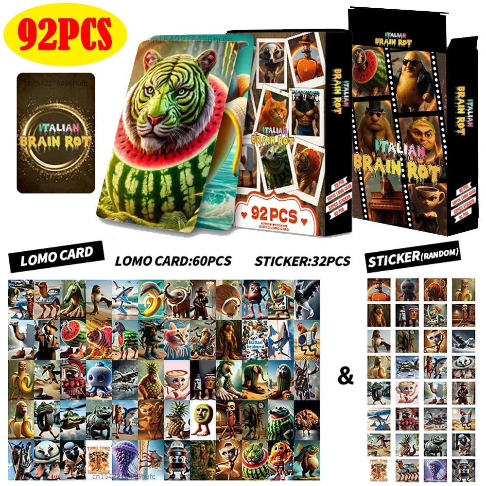 92 Uds. Tarjetas Tralala Tung Tung Sahur tarjetas italianas Brainrot tarjetas coleccionables juguetes clásicos para niños regalos de cumpleaños - imagen 3