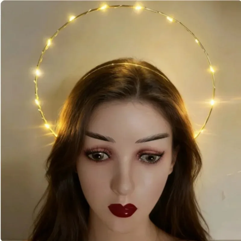Corona de perlas con halo iluminado – Accesorio ángel para niña - imagen 4
