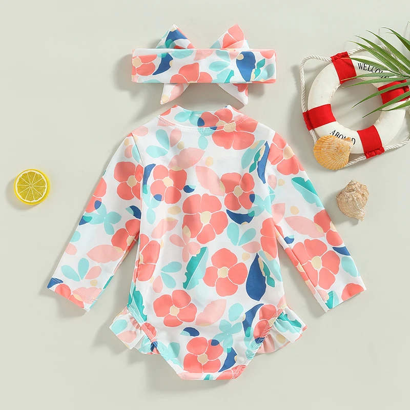 Bañador manga larga floral con diadema para niña – Verano - imagen 4