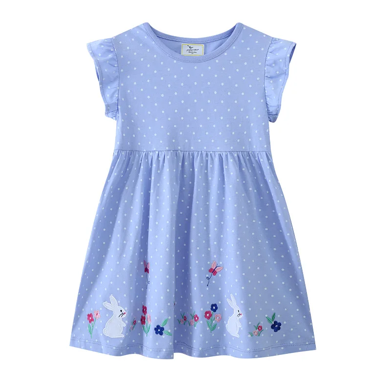 Vestido para niños de 2 a 7 años, vestidos de princesa informales bordados a la moda tejidos de algodón de manga corta para niñas, ropa de verano para niños