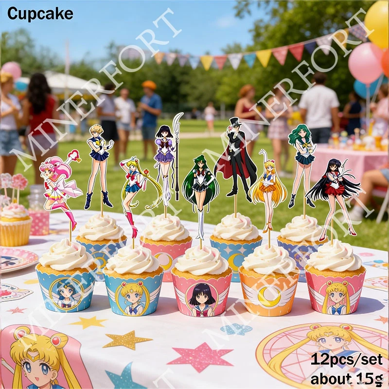 Toppers de cupcakes Sailor Moon para baby shower y cumpleaños - imagen 3