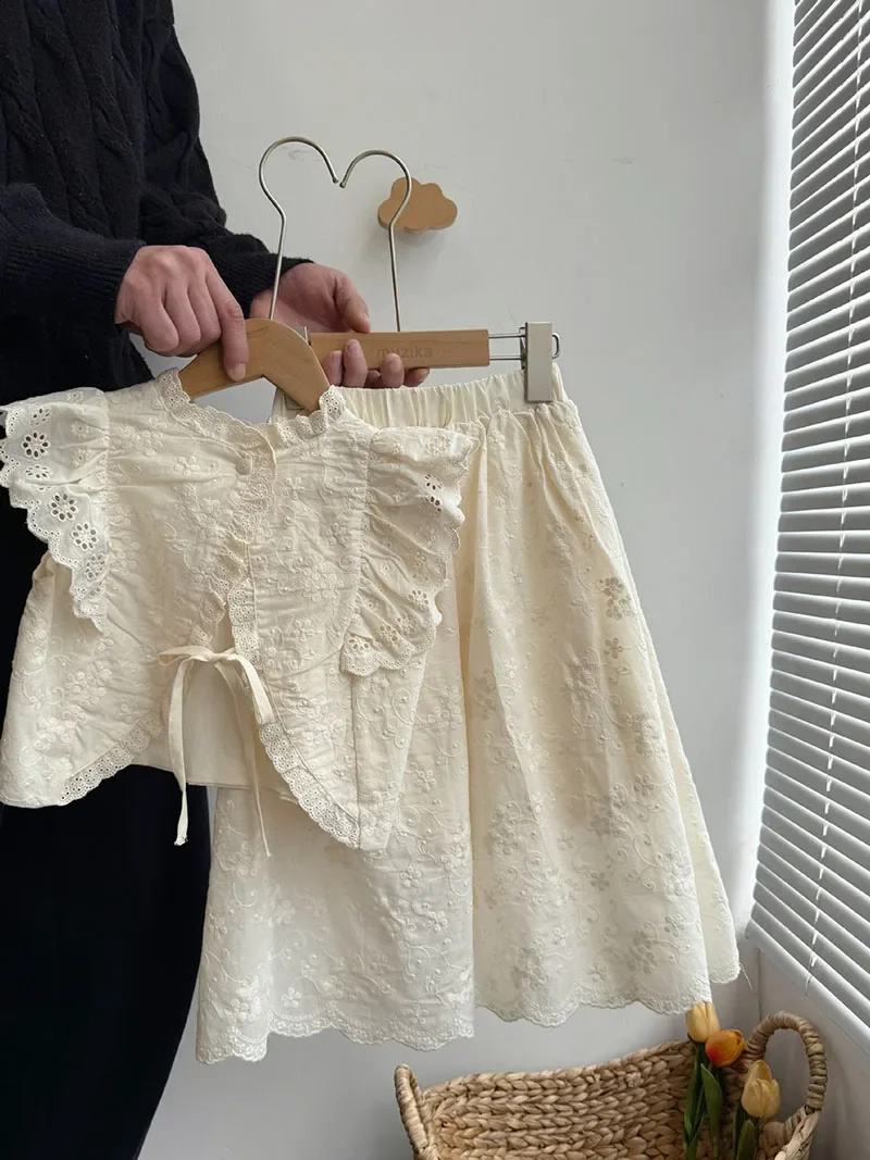 MILANCEL conjunto de verano para niñas: chaleco encaje y falda bordada