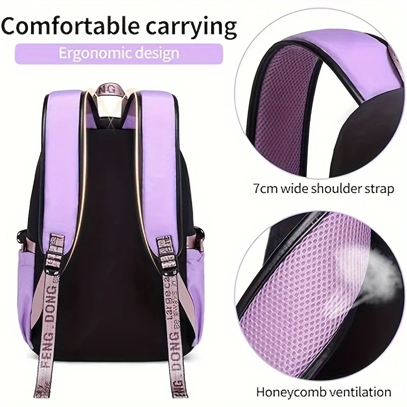 Mochila escolar de gran capacidad con bonito colgante de felpa, mochila bonita para niñas, mochila de tela de nailon impermeable para niños, adolescentes y estudiantes - imagen 3