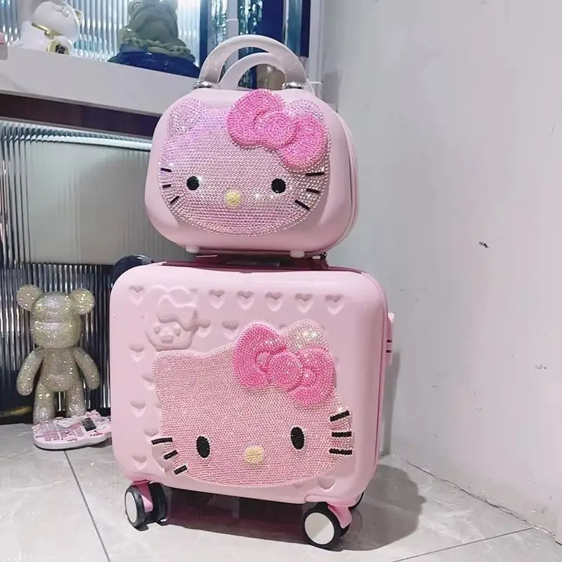 Estuche de transporte bonito de Hello Kitty, estuche de maquillaje de viaje de dibujos animados, caja de almacenamiento portátil bloqueada multifuncional de gran capacidad, regalo para niñas - imagen 3