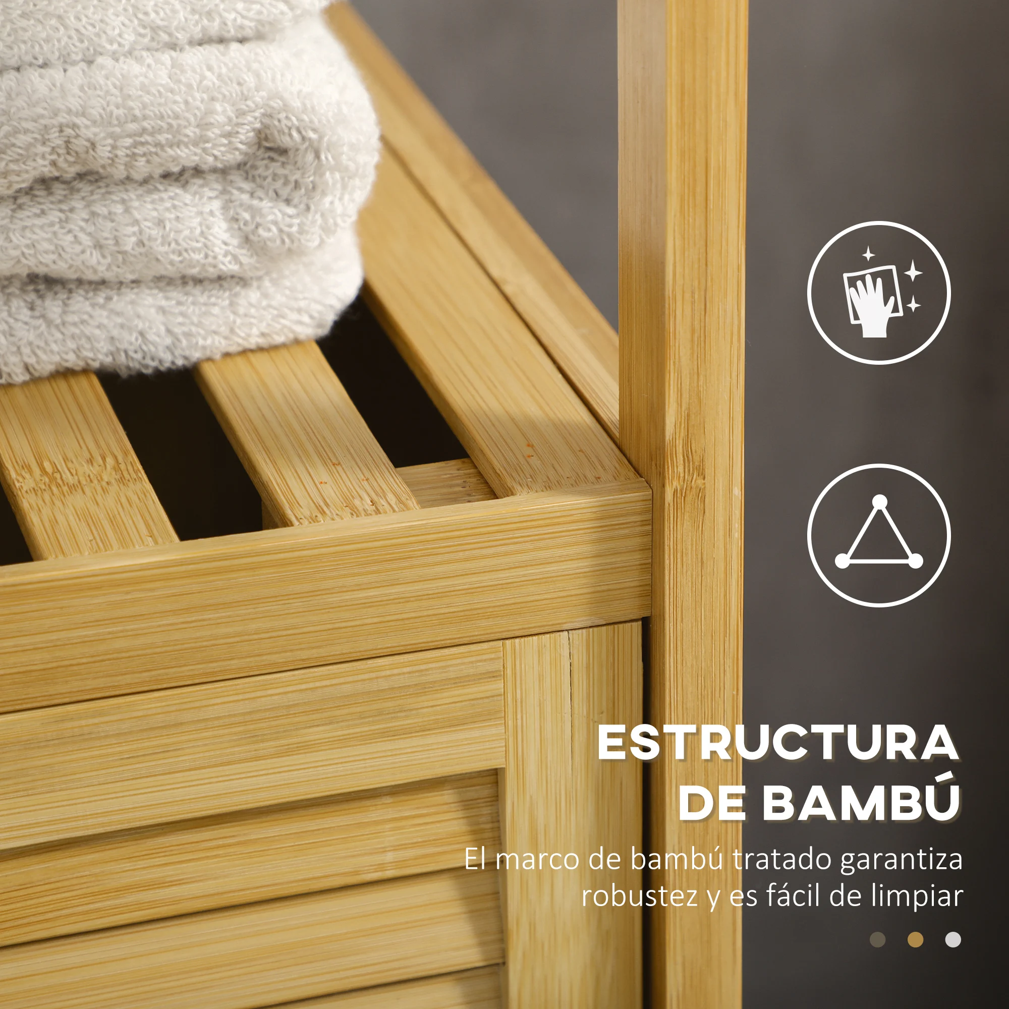 kleankin Estantería de Baño de Bambú Estantería de Almacenaje para Baño con 1 Puerta y Estante para Cocina Salón Dormitorio 33x36,5x67 cm Natural - imagen 5